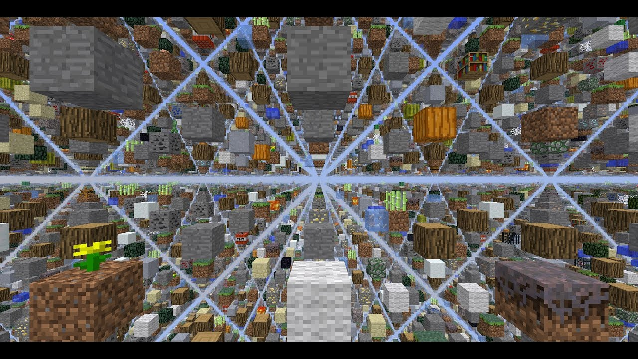 Minecraft Skyblock map with three dimensional lattice of blocks